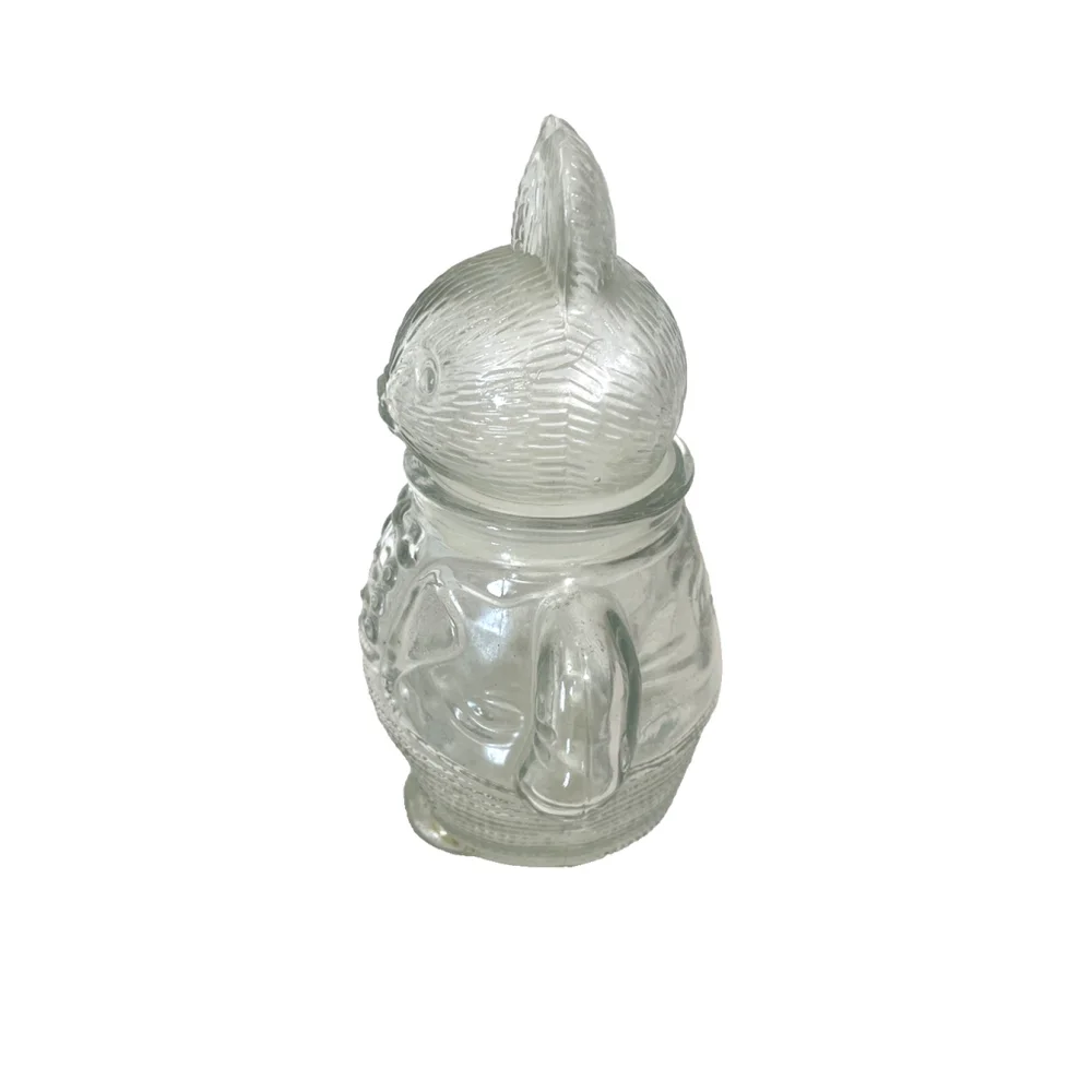 Vintage Clear Glass Chubby Bunny Rabbit Candy Snack Jar